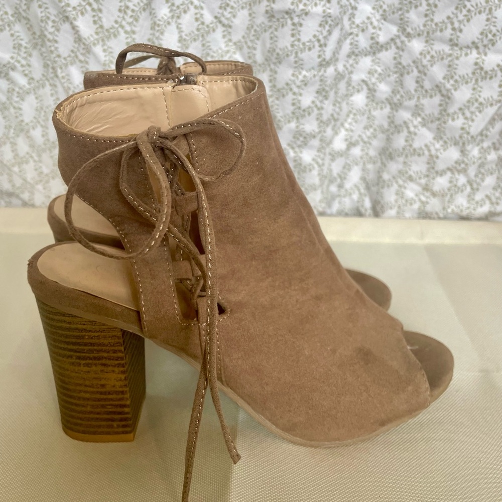 Wild Diva Brown Open-Toe Heeled Booties
